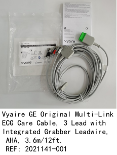 GE Mul ti-Link ECG Care Cable, 3 Lead with Integrated Grabber , IEC, 3.6m/12ft. REF: 2021141-001 new original