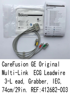 GE Multi-Link ECG cable . 3-lead, Grabber, AHA, 130cm/51in. REF: 412682-002 new original