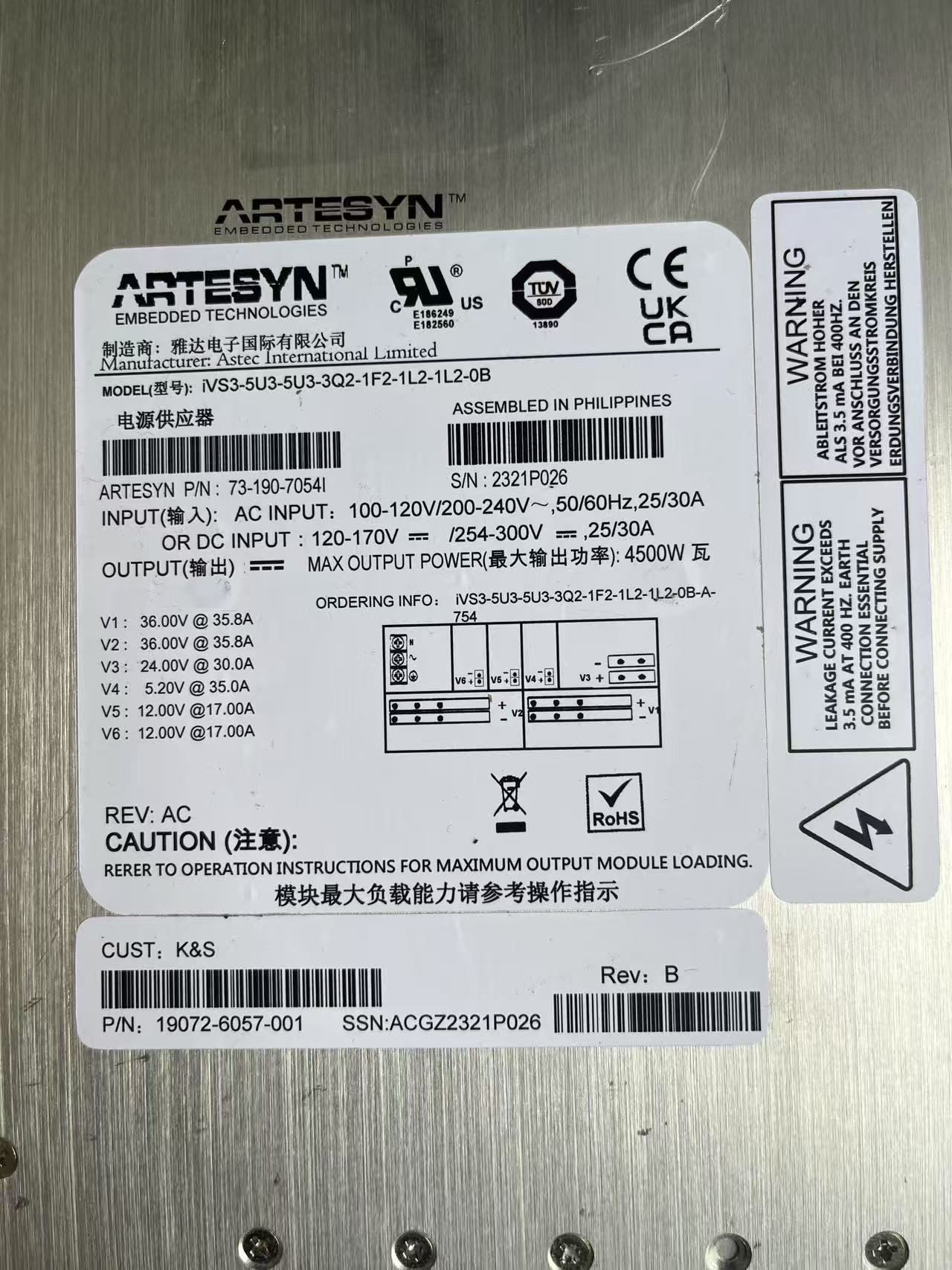 IVS3-5U3-5U3-3Q2-1F2-1L2-1L2-0B   power supply 19072-6057-001  90% brand new original ,tested